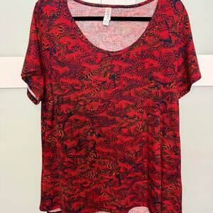 LuLaRoe Classic T XL Red Paisley Floral Print Short Sleeve Tee